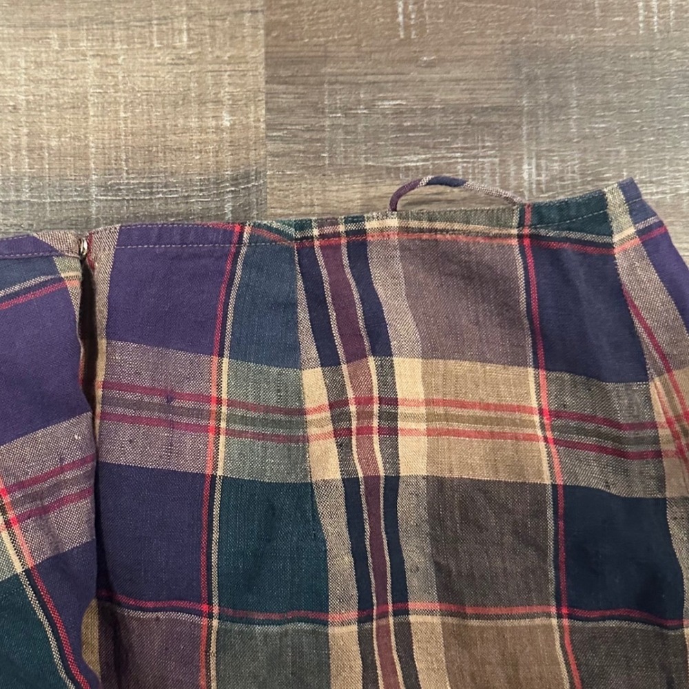 Lauren Ralph Lauren Plaid Linen Wrap Midi Skirt 6 Green Purple Academica Preppy - Picture 7 of 7